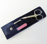 Nagelset im Lederetui für die Reise mit Nagelschere - Pinzette und Glasnagelfeile - Herrenetui - Reiseetui - Stecketui - Manikürset für Nagelpflege