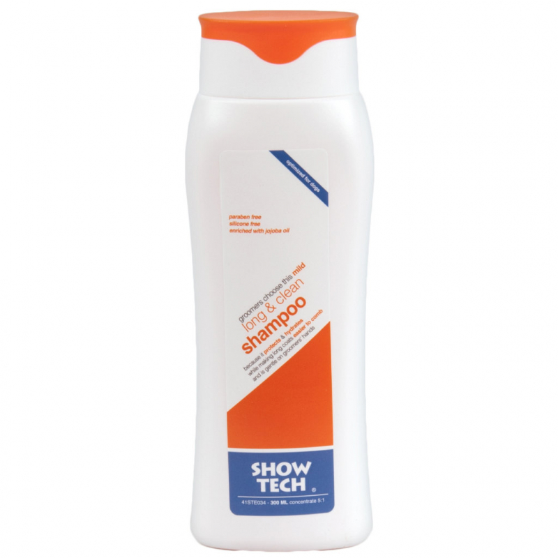 Show Tech Long & Clean Shampoo - Langhaar - Tiefenreinigung bei trockenem und stumpfem Fell mit Jojoba - 5:1 - plus GRATIS eine 500 ml Mixflasche