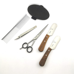 Linkshand - Trimmset 6 teilig mit 2 original Rabenschlag Trimmmesser - stumpf - grob und fein plus Tierschere